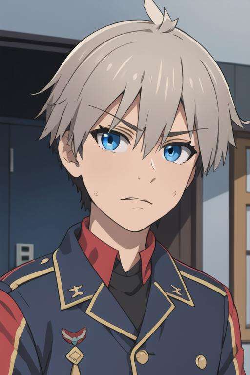 masterpiece, best quality, game cg, 1boy, solo, male focus, looking at viewer, , depth of field, <lora:kiri_uzaki:0.68>, kiri_uzaki, grey hair, blue eyes, , world war 1,