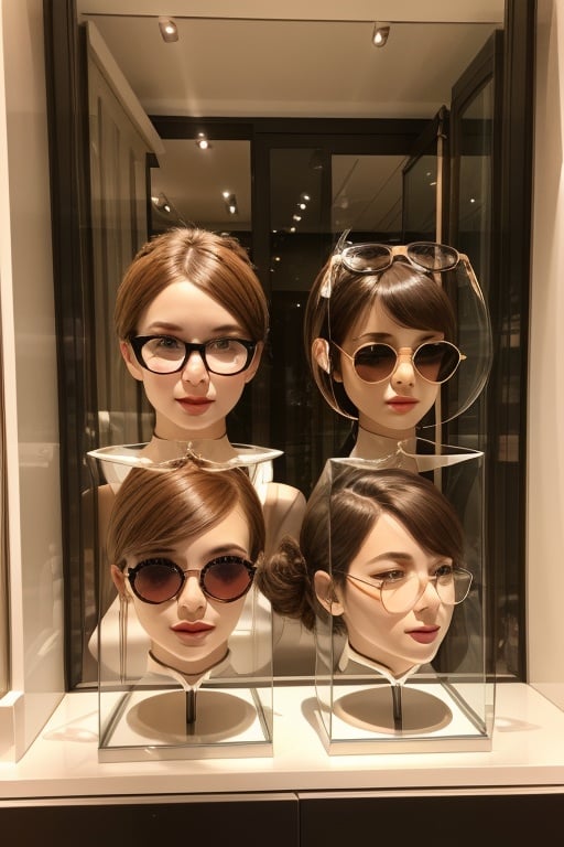 Glasses fashion glasses in a modern shop window in different positions more than 5 glasses displayed spring shop window