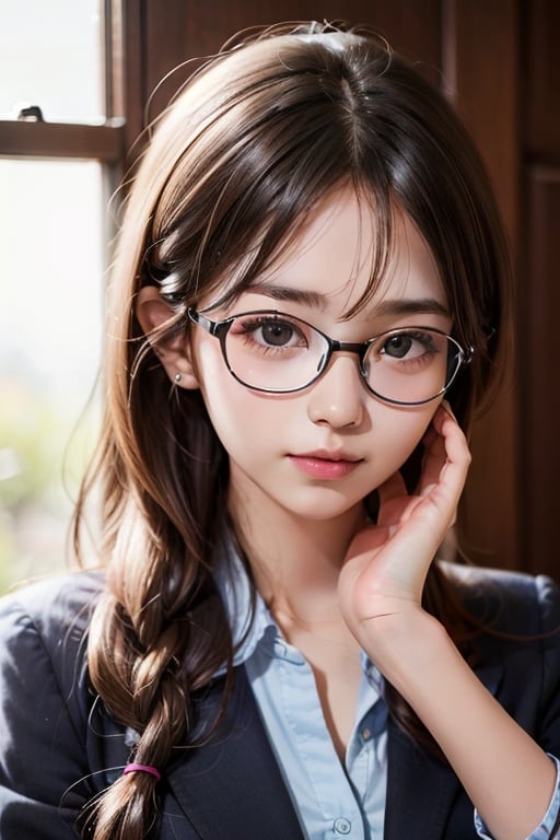 beautiful girl 12 o 13 years  wearing glasses for nearsightedness scool girl