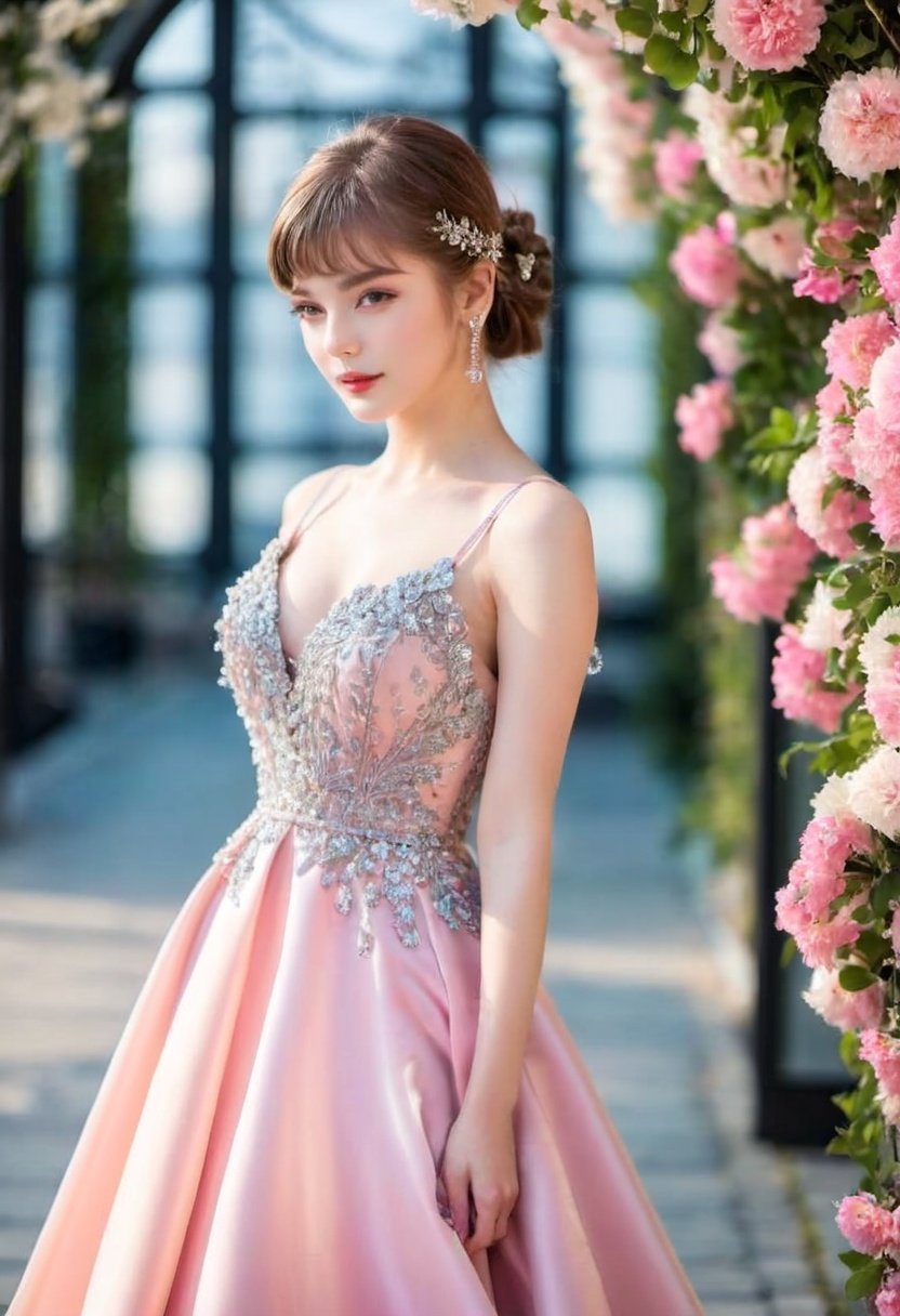 1girl, Stunningly Beautiful Girl, Haute_Couture, designer dress, wearing Haute_Couture, posing for a picture, fashion show, long ringlets, catwalk \(walkway\),  , colorful, vivid colors, masterpiece, best quality, absurdres, highest quality, amazing details, 8k, aesthetic,candyseul, full_body,jennierubyjenes,ellafreya