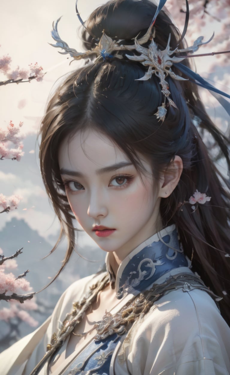 jianjue,wanjianguizong,16k,masterpiece,textured skin,multiple swords,embellished costume,Award winning photos, extremely detailed, stunning, intricate details, absurd, highly detailed woman, extremely detailed eyes and face, dazzling red eyes, detailed clothing,(hands hidden in sleeves:1.3), <lora:EMS-25400-EMS:0.7>, <lora:EMS-15791-EMS:0.2>, <lora:EMS-21302-EMS:0.2>