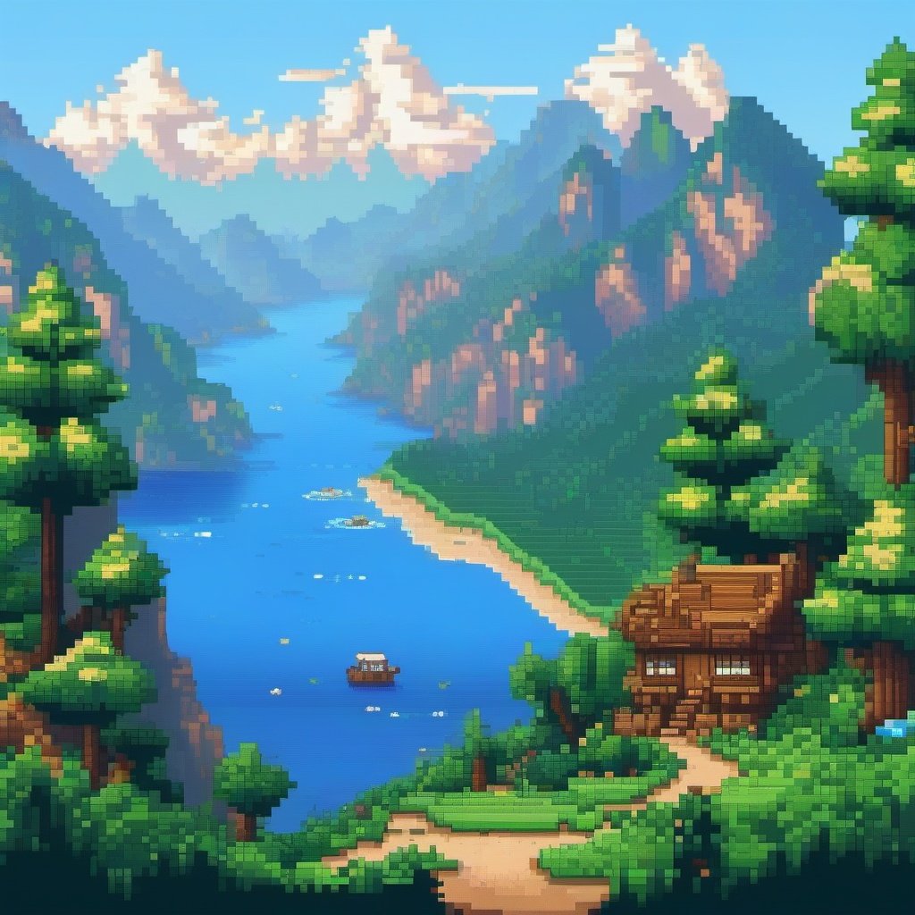 <lora:pixel_art_xl:1>pixel art style , an image depicting majestic natural landscapes such as the sea, mountains, rivers, and more. ,8k