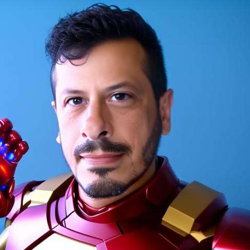 ragonz01 as iron man with the infinity gauntlet, 8k, youtube miniature, face