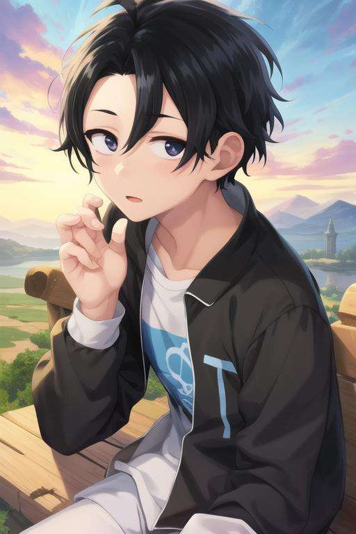 masterpiece, best quality, illustration, 1boy, solo, male focus, looking at viewer, , , <lora:kou_yamori:0.70>, kou_yamori, black hair, black eyes, sanpaku, , Oz: A land of enchantment, where anything is possible, 12k resolution