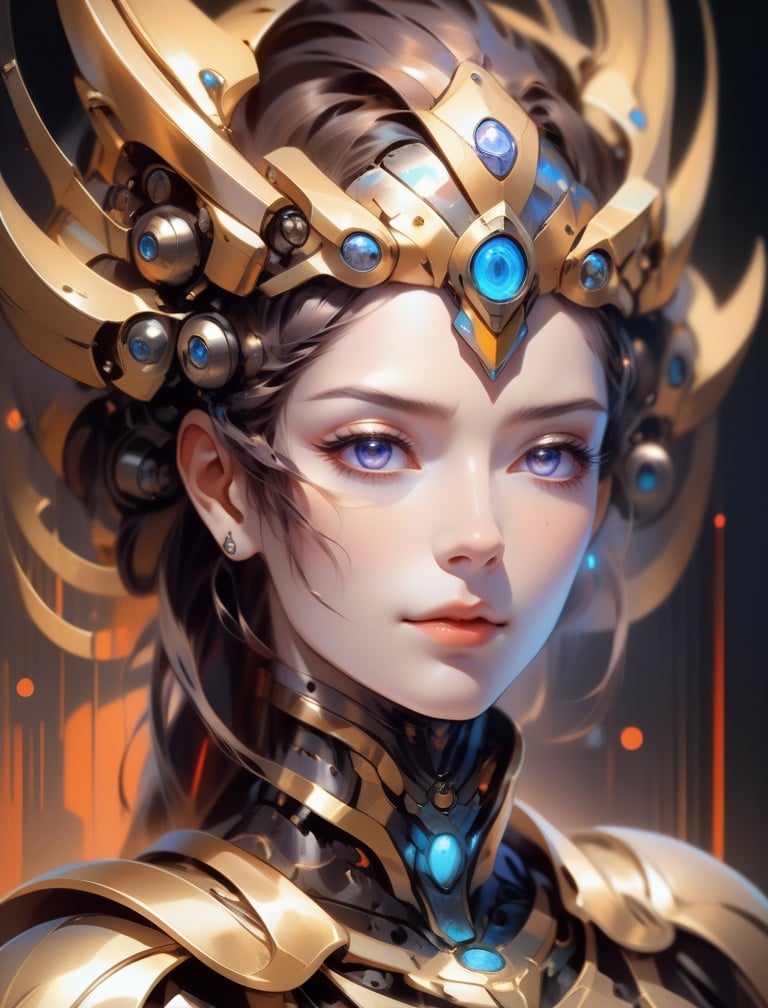 (masterpiece, best quality), ancient queen, empress, anime artwork beautiful face. anime style, vibrant, portrait, upper body, dynamic angle, best quality, masterpiece, highres, an extremely delicate and beautiful,cyborg, cyborg style, mysterious, fantasy, cyberpunk , full body <lora:sdxl_cyborg style-000003:1>