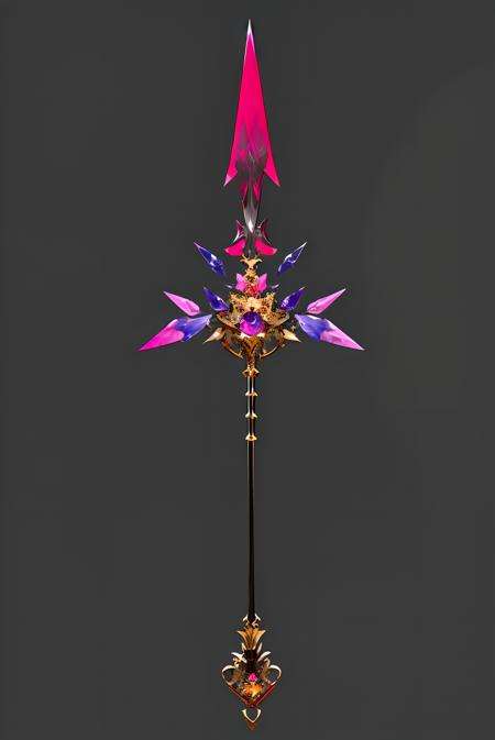 (masterpiece, top quality, best quality, official art, beautiful and aesthetic:1.2),(8k, best quality, masterpiece:1.2),CGgameweaponicon gsw, no humans, black background, gem, simple background, grey background, still life, weapon, red gemstone, crystal, sword,<lora:CGgameweaponicon gsw_20230709181638:1>