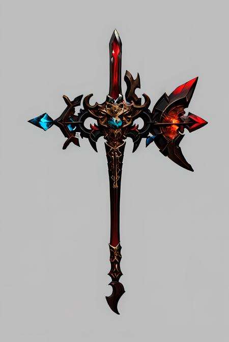 (masterpiece, top quality, best quality, official art, beautiful and aesthetic:1.2),(8k, best quality, masterpiece:1.2),CGgameweaponicon gsw, no humans, grey background, weapon, simple background, sword, gem, wings, still life,<lora:CGgameweaponicon gsw_20230709181638:1>