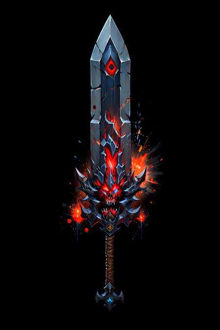 Game Art of war sword in comix art style, <lora:Pecha_Swords_LORA_V1.6-000008:0.8>, best quality, Trending on Artstation, masterpiece, scary red