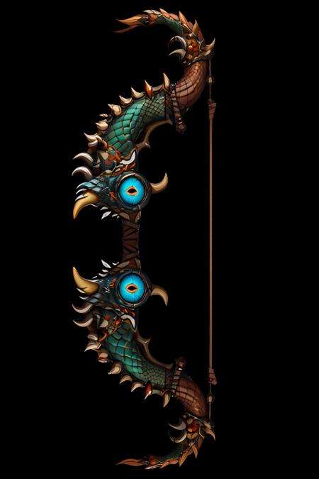 Game Art of bow with dragon eye, <lora:Pecha_Swords_LORA_V1.6-000008:0.8>, best quality, Trending on Artstation, masterpiece