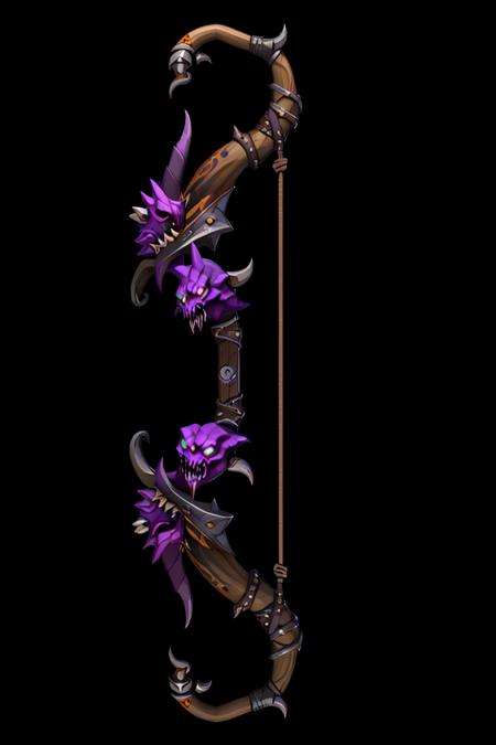 Game Art of bow, <lora:Pecha_Swords_LORA_V1.6-000008:0.8>, best quality, Trending on Artstation, masterpiece, demonic scary purple