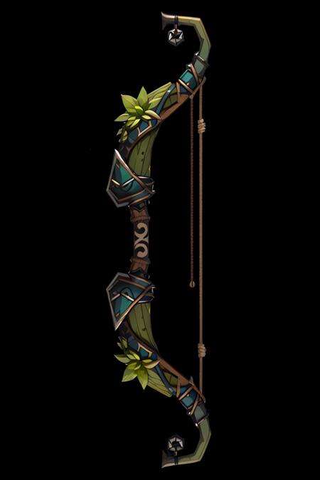 Game Art of bow, <lora:Pecha_Swords_LORA_V1.6-000008:0.8>, best quality, Trending on Artstation, masterpiece, poisoned green nature