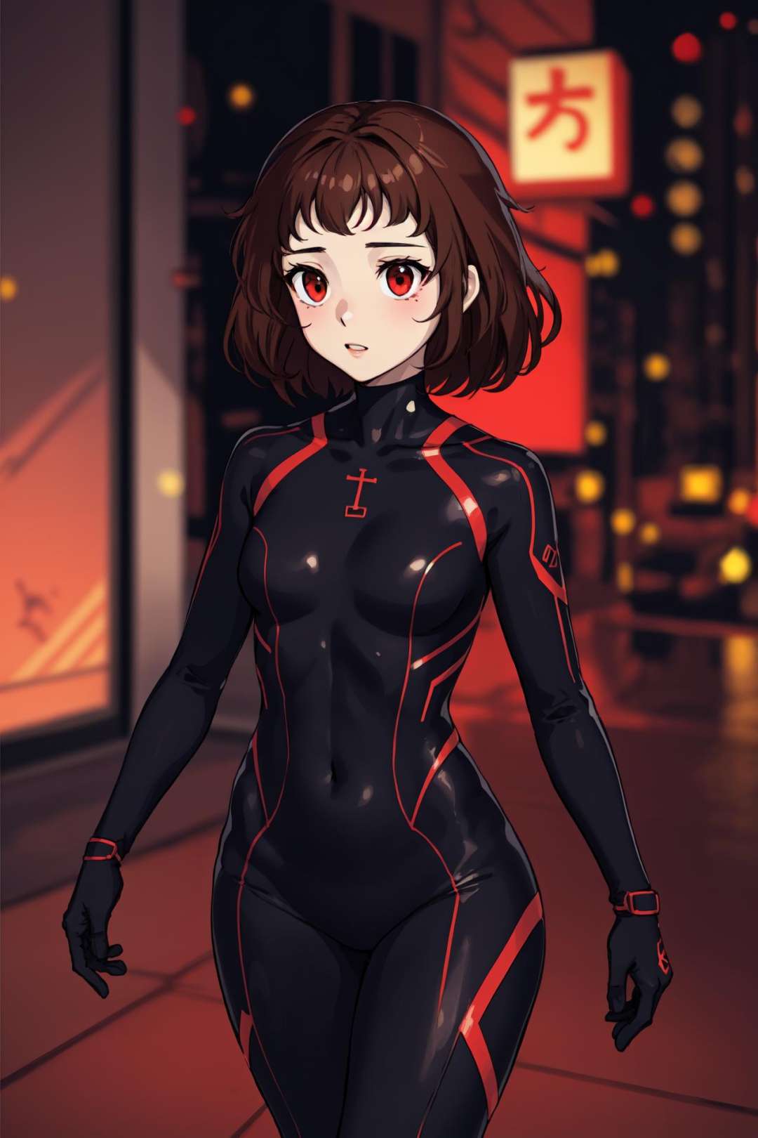 <lora:Milk-chan-13:0.6> M-chan, brown hair, tight bodysuit, 1girl, depth of field, 