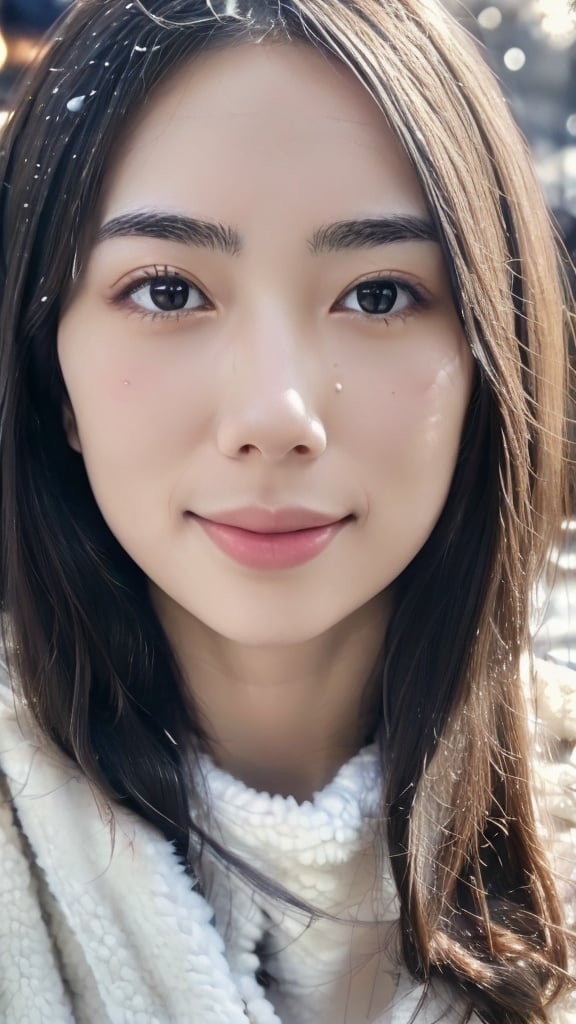 (best quality::1.1),(masterpiece::1.1),1 girl,solo,8k,fair skin,beautiful,delicate face,very detailed eyes and face,very detailed face,beautiful detail eyes,vibrant eyes,highly detailed skin,realistic skin details,fair skin,visible pores,sharp focus,official art,unified 8k wallpaper,super detailed,gorgeous,amazing beauty,realistic,radiosity,physically-based,super detailed,detailed face,film grain,translucent,super high resolution,realistic realism,super fine photo,photo realism,strapless,shy,snowfall,winter scenery,Christmas decorations,city lights,icy sidewalks,frosty breath,snowflakes on her skin,shivering,contrast of warm and cold,bravery in the face of adversity).,1 gir,panpan,(A half body:1.5),yuzu,yuyao