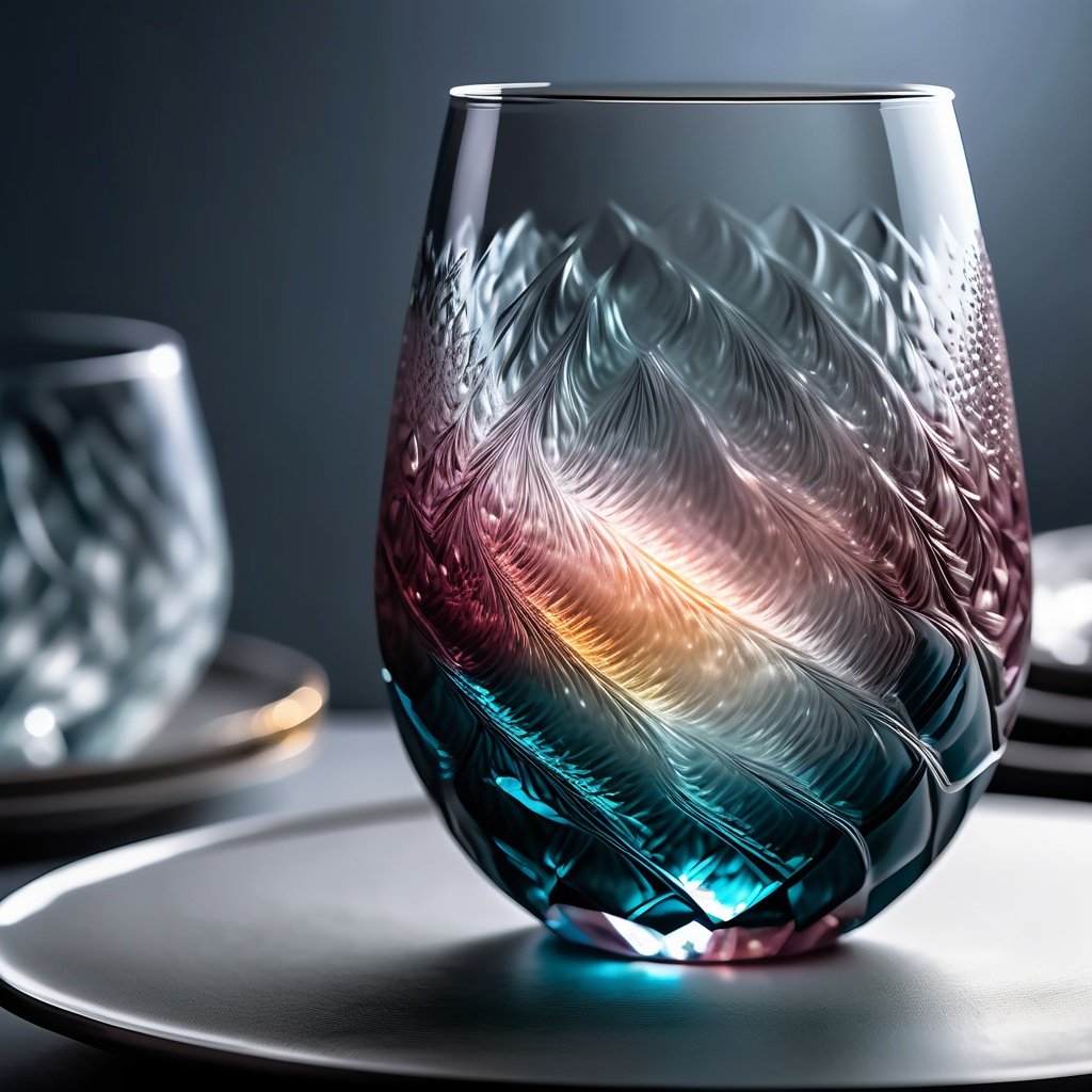 This wine glass is delicate and elegant, a work of art. Unique appearance design, advanced texture and taste.The glass is made of crystal, transparent, shiny and has a delicate interior texture. The textures are a complex geometric design that flashes in and out of the light, giving a vivid and elegant feel.When the light shines on this glass, it seems to become a bright jewel, sparkling. The delicate texture inside the cup creates an intoxicating visual effect when illuminated by light, like a small galaxy.