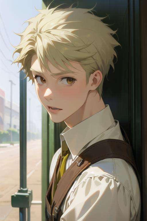 masterpiece, best quality, photorealistic, 1boy, solo, male focus, looking at viewer, upper body, depth of field, <lora:john_h_watson:0.68>, john_h_watson, brown eyes, blonde hair, , , dieselpunk,