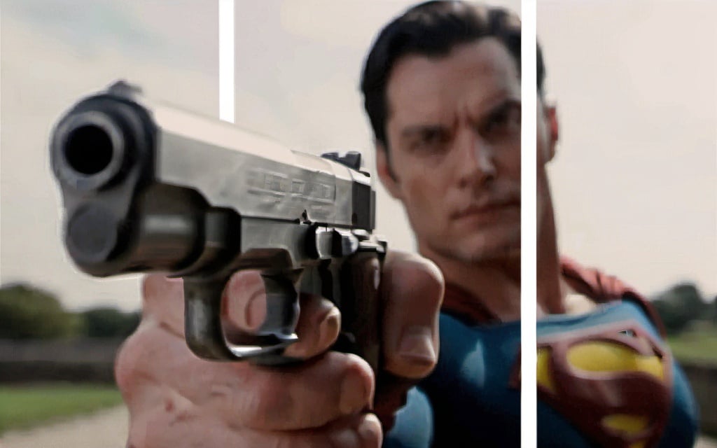 <lora:sdxl_fake3d_v2-000015:0.8>,fake3d,the hand holding the gun covered a portion of the white markings,2_white_markings,superman focus,weapon,gun,blurry,realistic,outdoors, solo,blurry background