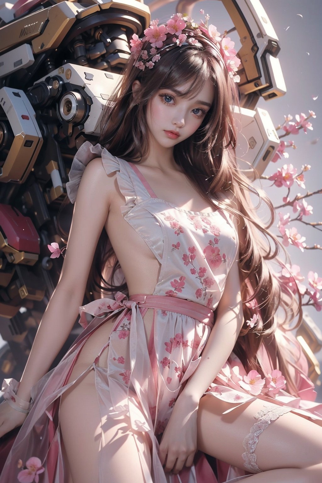 Sitting on the mecha, Flower lanterns, Strong winds, (((Wind blows long hair and dress: 1.9)), Long hair reaching the waist, (long hair flying: 1.5), Thin gauze semi transparent ancient clothing, Tang clothing, Han clothing. Thin gauze semi transparent red skirt. The skirt is very long. (((Night: 1.9))). Women, smiling, full chested, red tulle semi transparent Hanfu, bare feet, silver jewelry, elegant, lightweight, confident, flower posture, wisdom, charming charm, purity, nobility, artistry, beauty, (best quality), masterpiece, highlights, (original), extremely detailed wallpaper, (original: 1.5), (masterpiece: 1.3), (high resolution: 1.3), (an extremely detailed 32k wallpaper: 1.3), (best quality), Highest image quality, exquisite CG, high quality, high completion, depth of field, (1 girl: 1.5), (an extremely delicate and beautiful girl: 1.5), (perfect whole body details: 1.5), beautiful and delicate nose, beautiful and delicate lips, beautiful and delicate eyes, (clear eyes: 1.3), beautiful and delicate facial features, beautiful and delicate face, hand processing, hand optimization, hand detail optimization, hand detail processing, detailed beautiful clothes, complex details, Extreme detail portrayal, HDR, detailed background, realistic, (transparent PViridescent colors: 1.3),1girl,girl,Chinese art,Super long legs,2D conceptual design,Pink Machine,spread leg,machinery,shidudou,Naked apron,huliya,少女