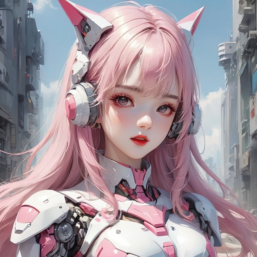 insane details, intricate details, hyperdetailed, hyper quality, high detail, ultra detailed, 1girl,Pink Mecha