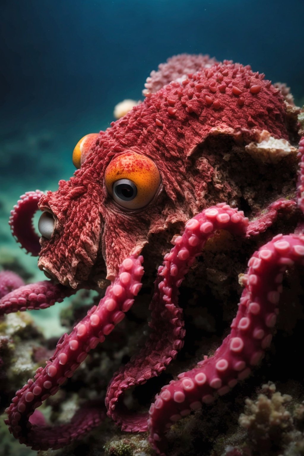 teeth,monster,zhangyu,open_mouth,tentacles,depth_of_field,blurry