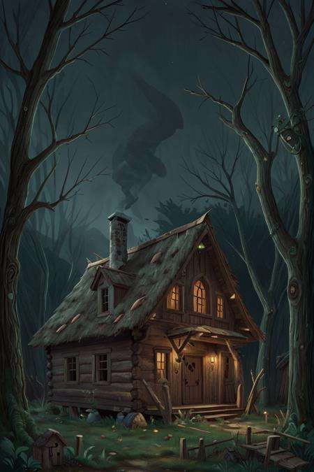 old wooden home in village,in dark forest