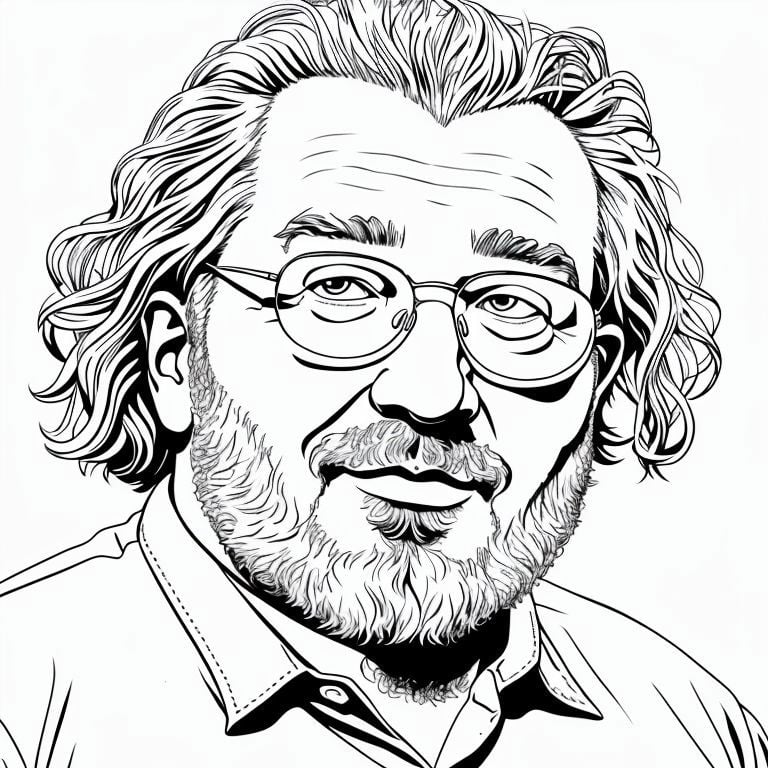 simple line drawing portrait of Jerry Garcia, ((white background)), HD, trending on, art by coloring-book-style