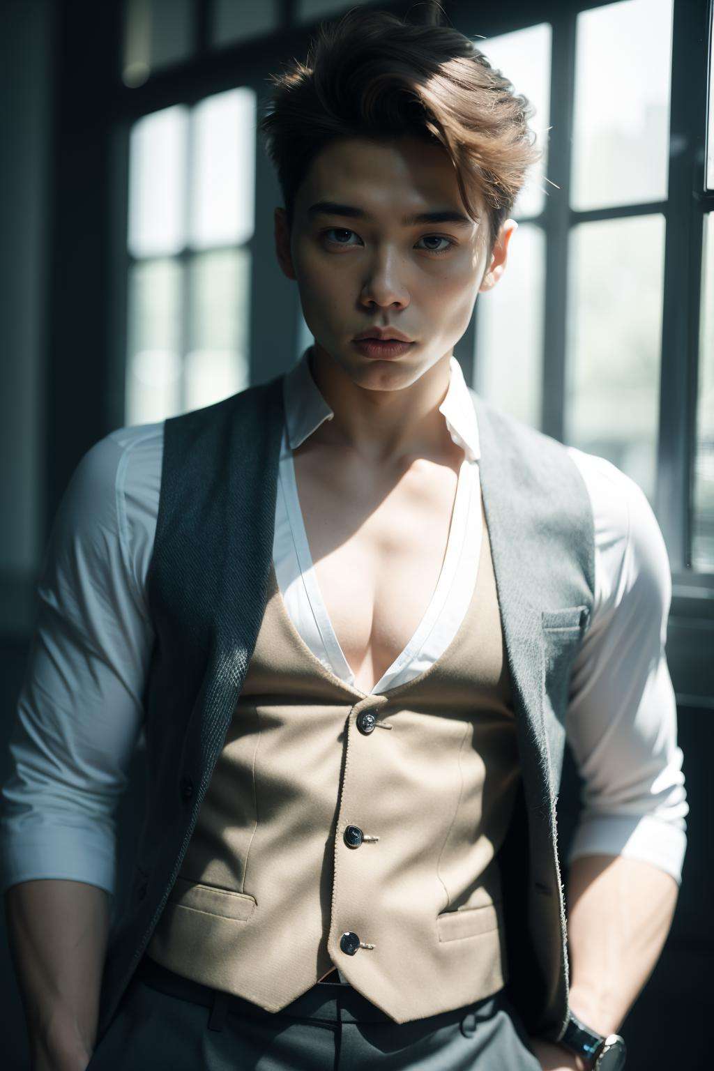 1,<lora:冷调_Cool tones:0.7>,upper body,waistcoat,chinese handsome boy,