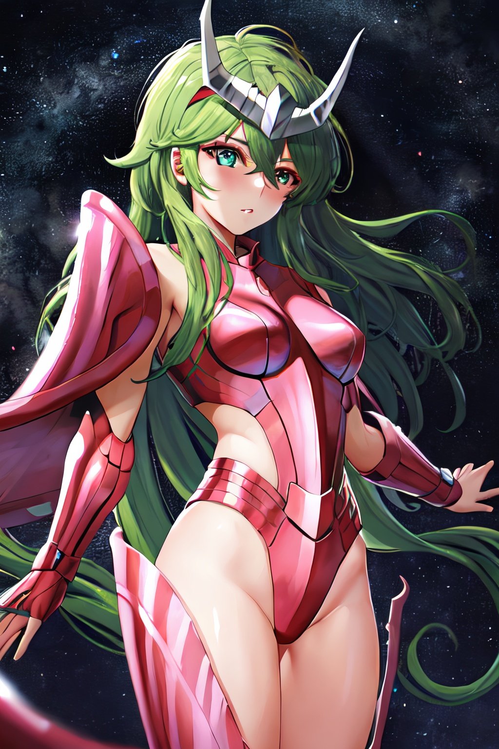 masterpiece, best quality, highres, 1girl, shun, long_hair, green hair, blue_eyes, armor