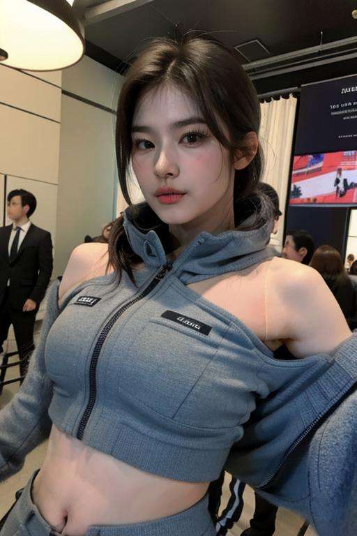 Fujifilm XT3, 8k,close up photo, masterpiece, best quality, (broad shoulder), (((1girl))),solo,realistic, ((looking at viewer)), photorealistic, (extremely detailed face), looking at viewer, ((ultra-detailed eyes and pupils)), ultra detailed, serious expression, standing against a city skyline at night, cropped top suit,shirts,Suit skirt, ((navel)), abs,<lora:sanalorashy:1>