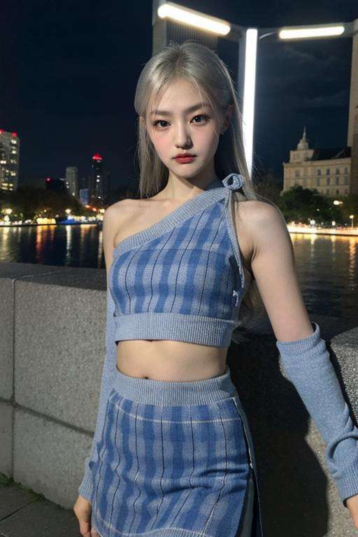 Fujifilm XT3, 8k,close up photo, masterpiece, best quality, (broad shoulder), (((1girl))),solo,realistic, ((looking at viewer)), photorealistic, (extremely detailed face), looking at viewer, ((ultra-detailed eyes and pupils)), ultra detailed, serious expression, standing against a city skyline at night, cropped top,shirts,Suit skirt, ((navel)), <lora:haneullorashy:1>