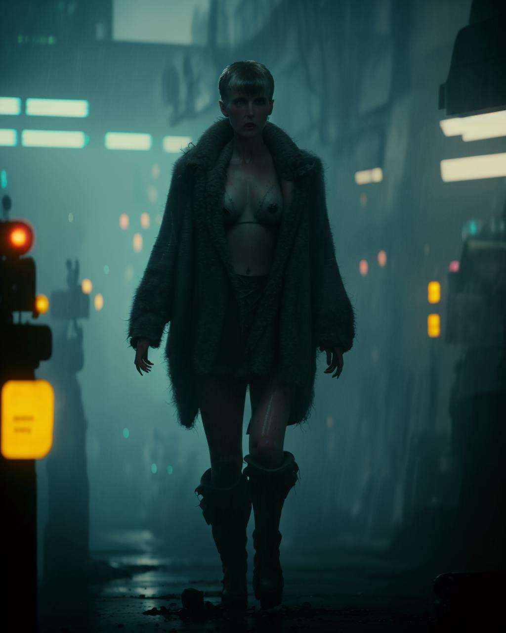 movie screencap of a citizen from Blade Runner 1982,  apocalyptic, studio lighting, award winning photography, wide angle photo, high definition, realistic, epic, cinematic 3D rendering, insanely detailed, hyper-realistic, super detailed, realistic octane render, 8k