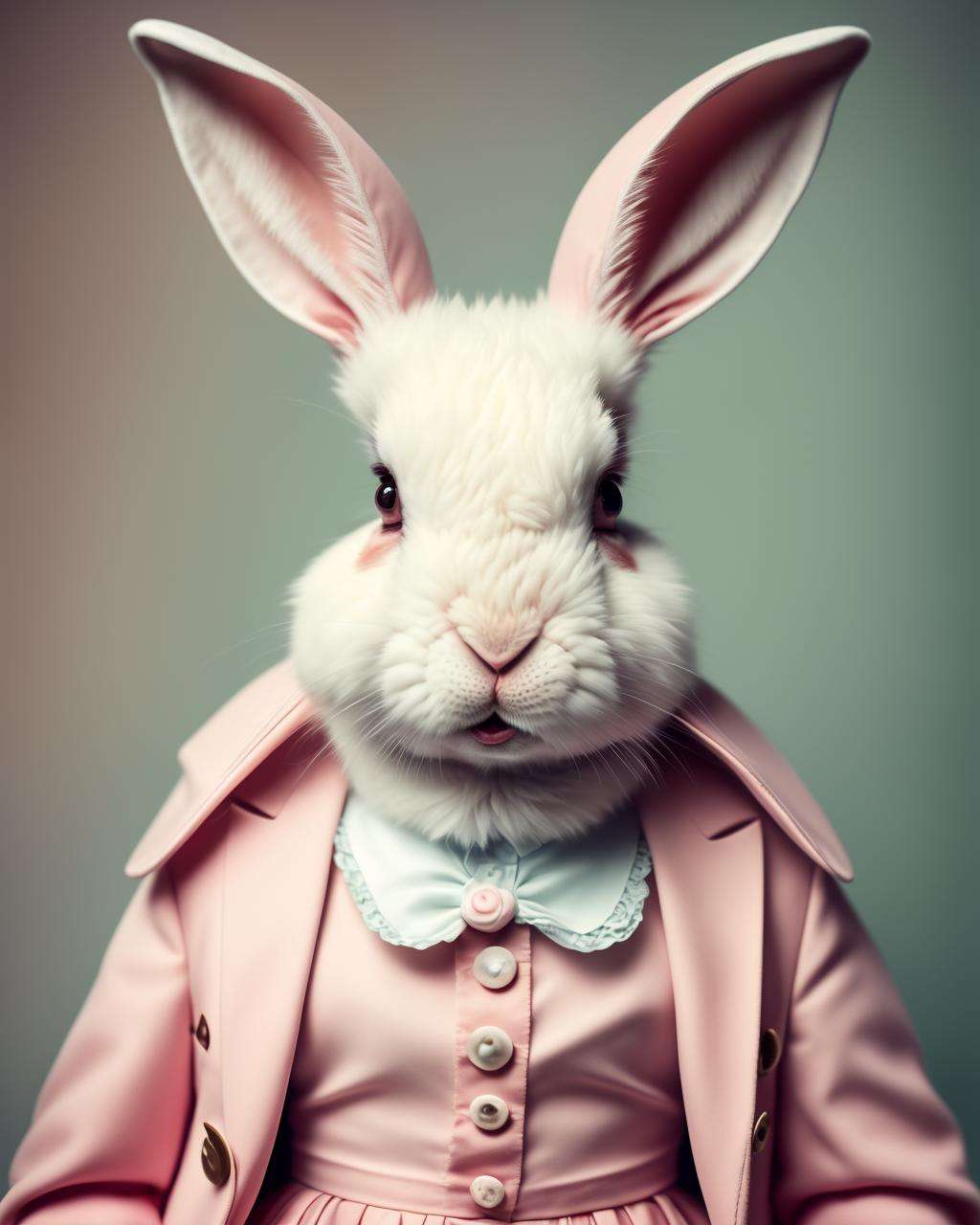 photo portrait of a rabbit, Annabel Kidston, professional photo, a character portrait, kitsch movement, 