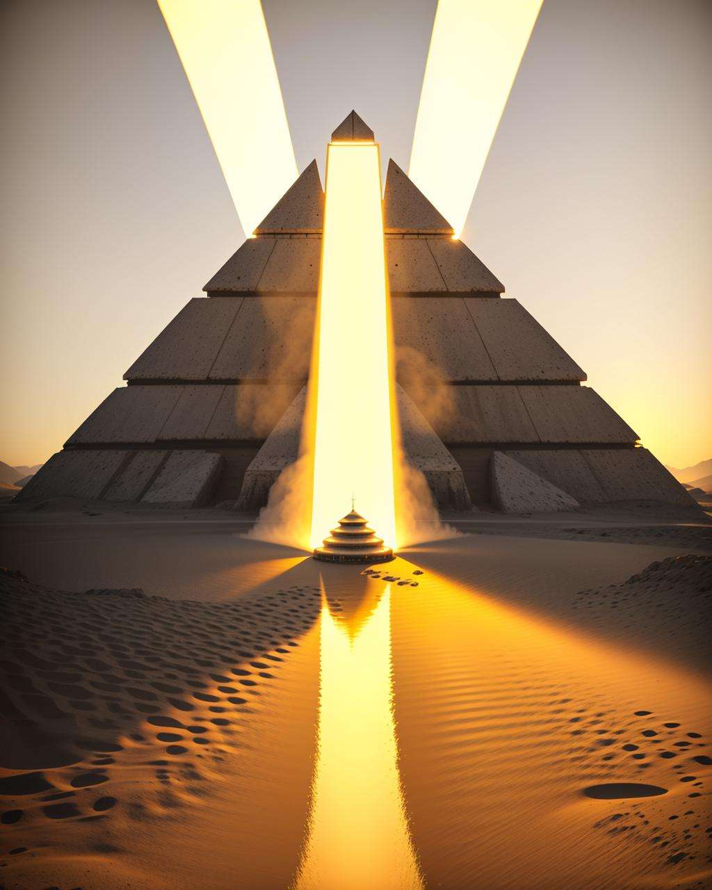 a man standing in front of a pyramid with a light beam  , Beeple, cinema 4 d, digital art, computer art