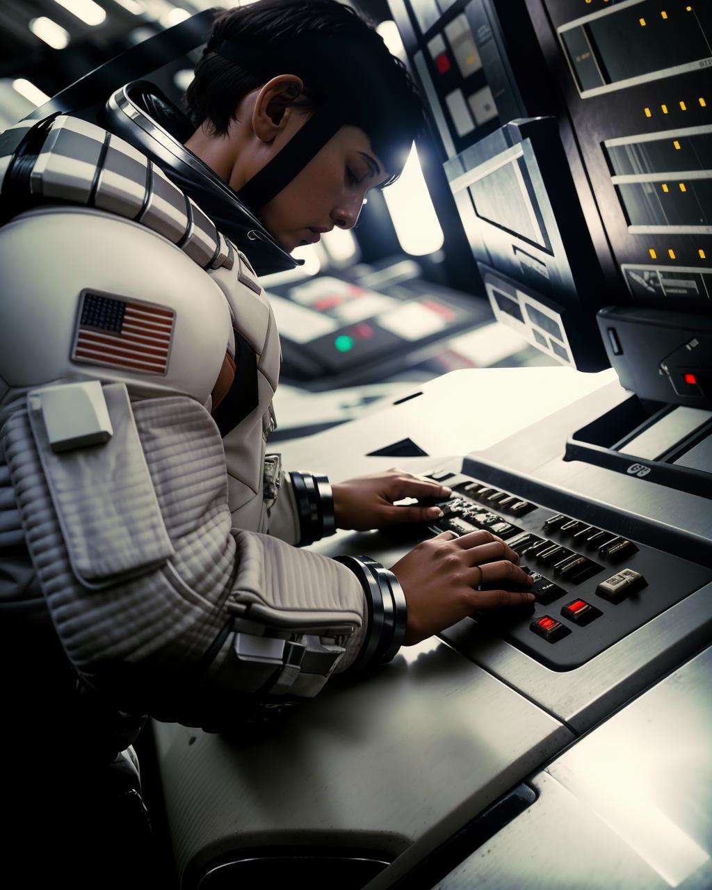 a man in a space suit working on a computer ,   unreal 5, a raytraced image