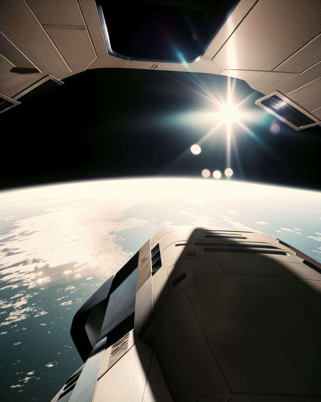 a space station is seen from the earth ,   unreal 5, a raytraced image