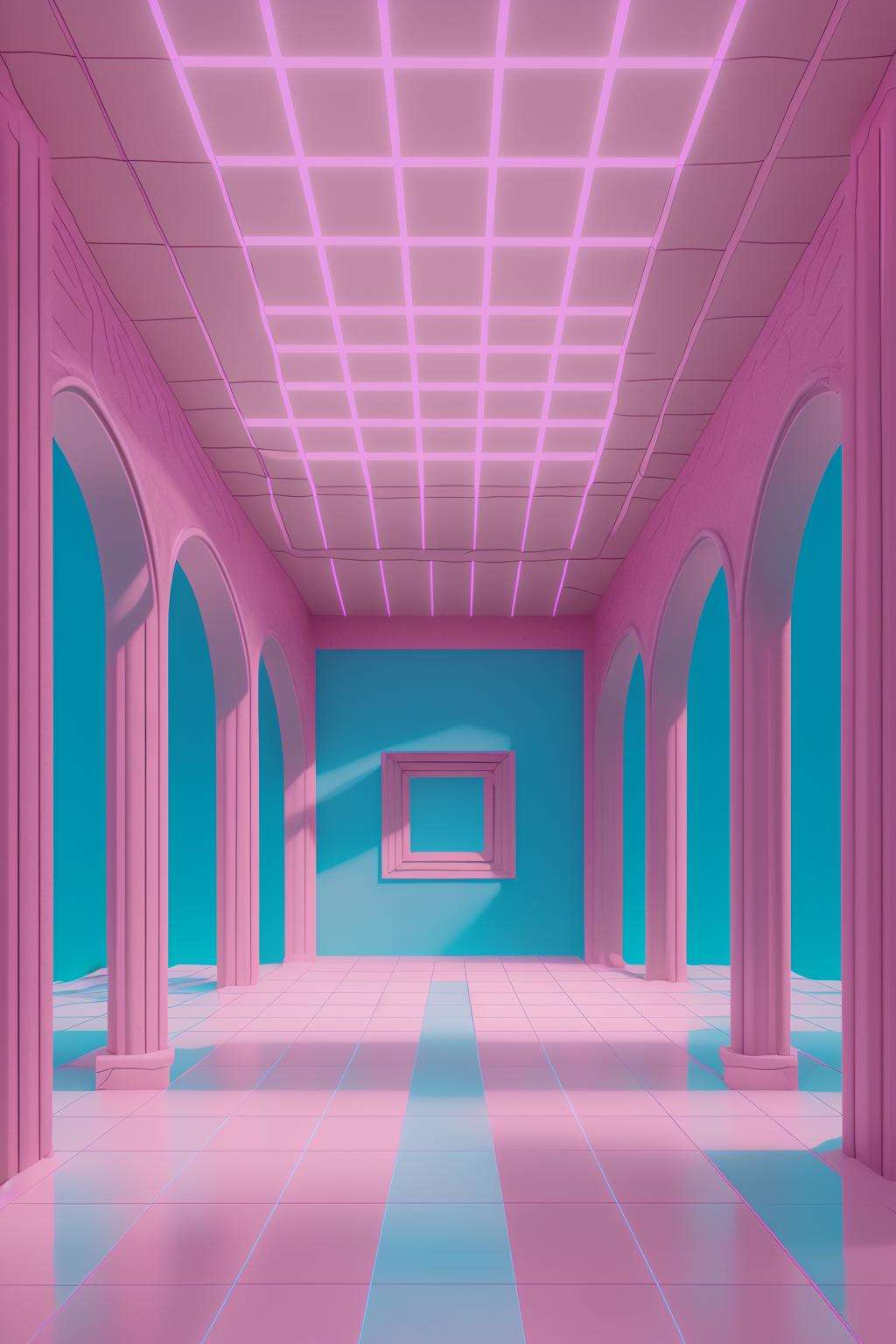 a pink and blue room with a pink ceiling , vaporwave, c4d , unreal engine 5 , 