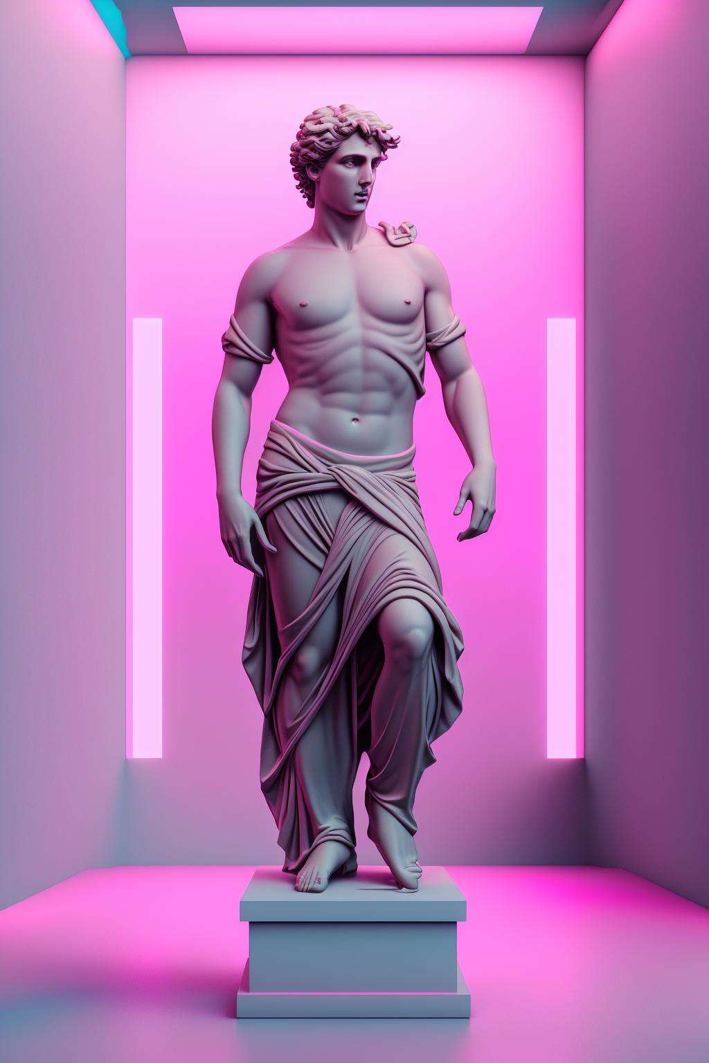 a statue of a man with a pink background , vaporwave, c4d , unreal engine 5 , 