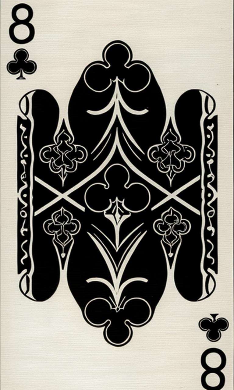 a playing card by Art Nouveau, Neo-Gothic, gothic, playing cards, rich deep moody colors that are related to water , a playing card (( 8_of_clubs  )), a playing card , Dosso Dossi, angular, a screenshot, rayonism 