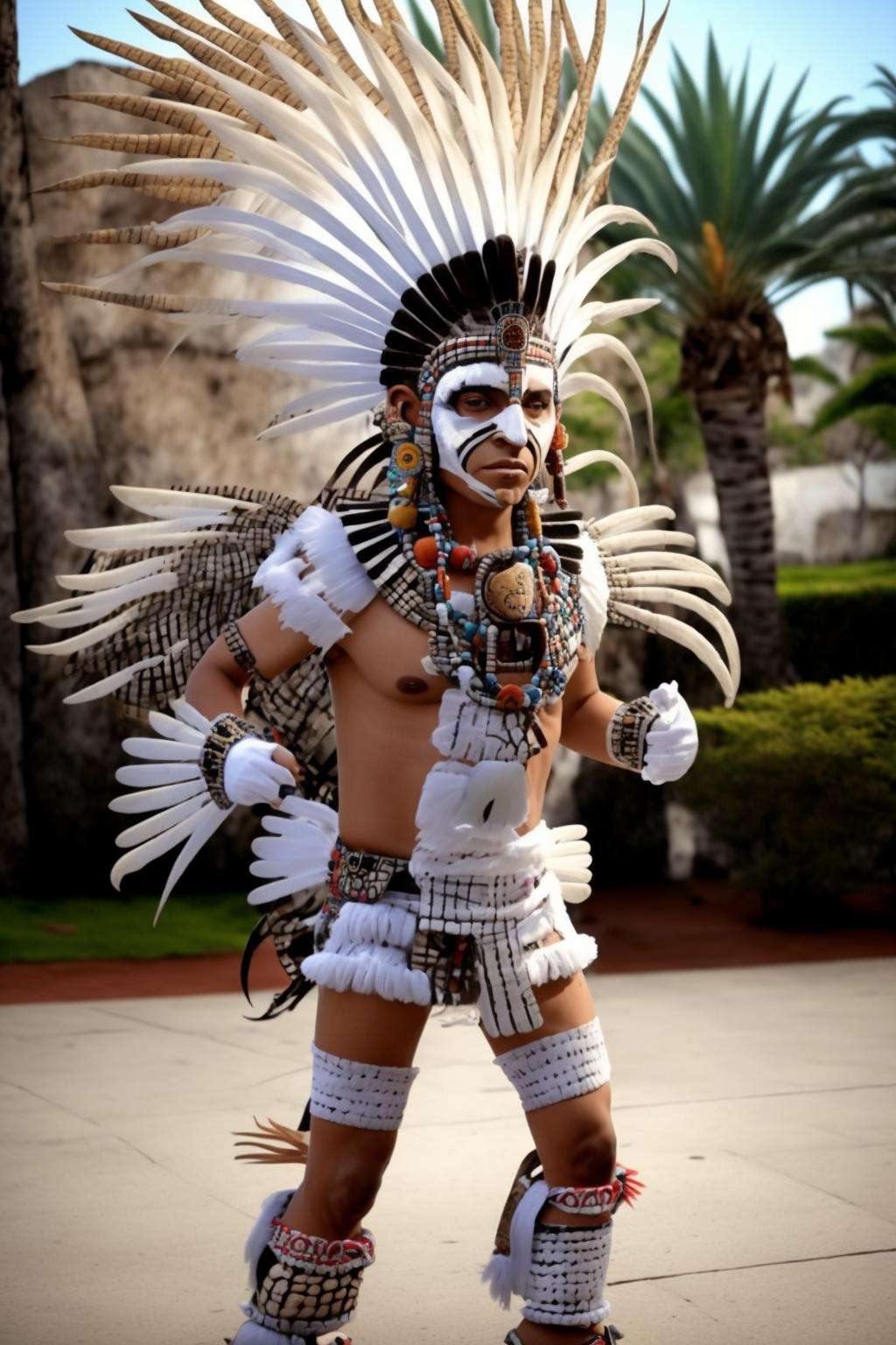 a person in a white costume with feathers