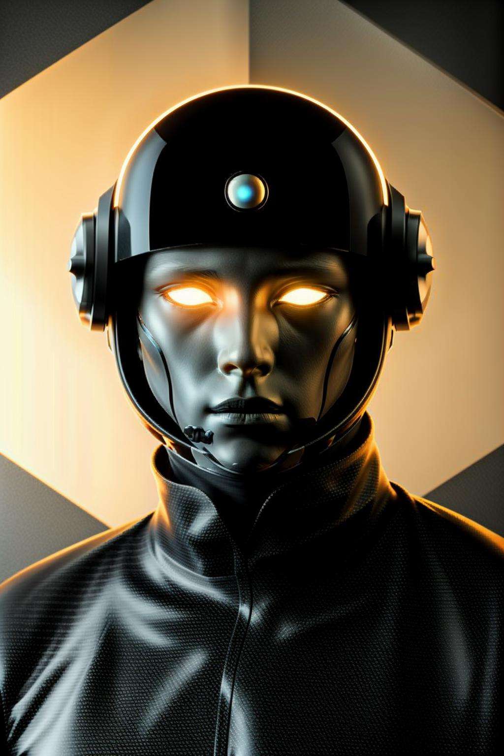 a man with a helmet on a magazine cover   _ 3d_portrait , c4d , render, glowing eyes