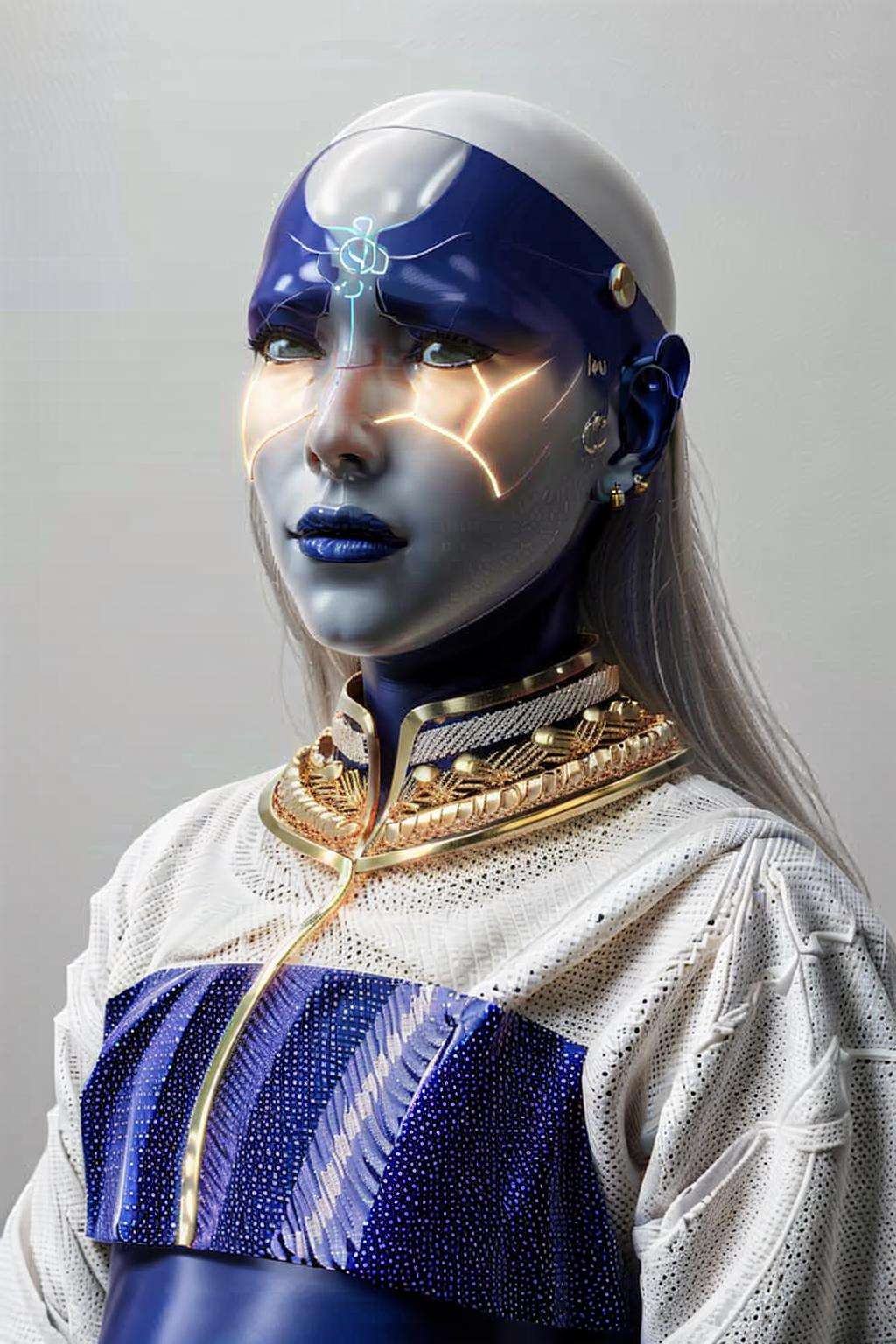 a woman wearing a white and gold outfit _ 3d_portrait , c4d , render