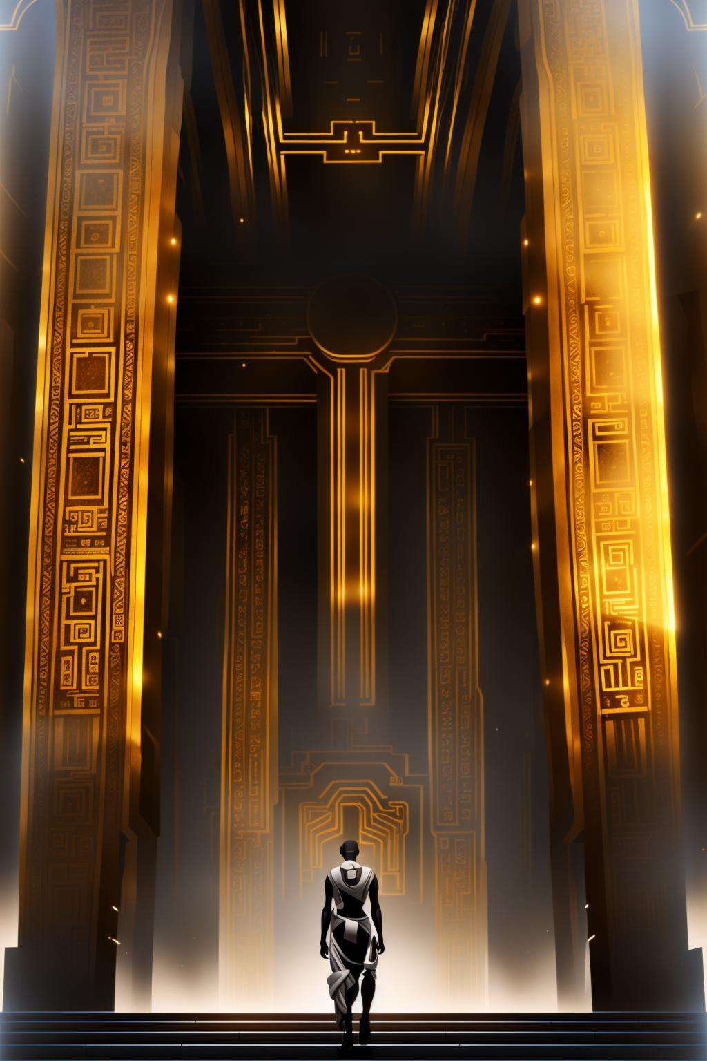 cyber_africa,  photo of a temple with a large doorway and a large doorway behind her, Clint Cearley, rossdraws global illumination, african cyber temple, afrofuturism, cyberpunk, futurist