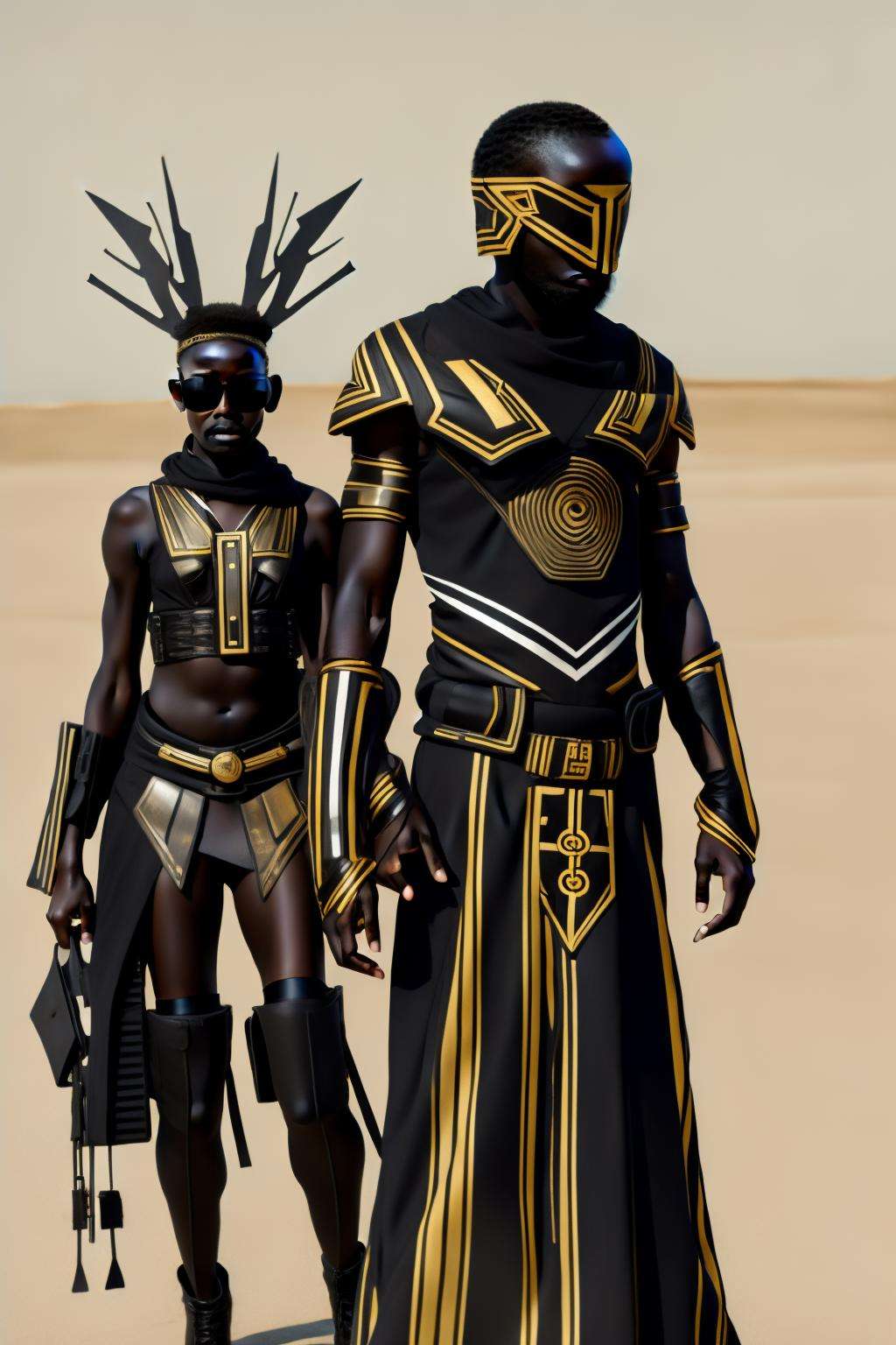 cyber_africa, photo of  two people in costumes, Adam Saks, cyberpunk, concept art, antipodeans