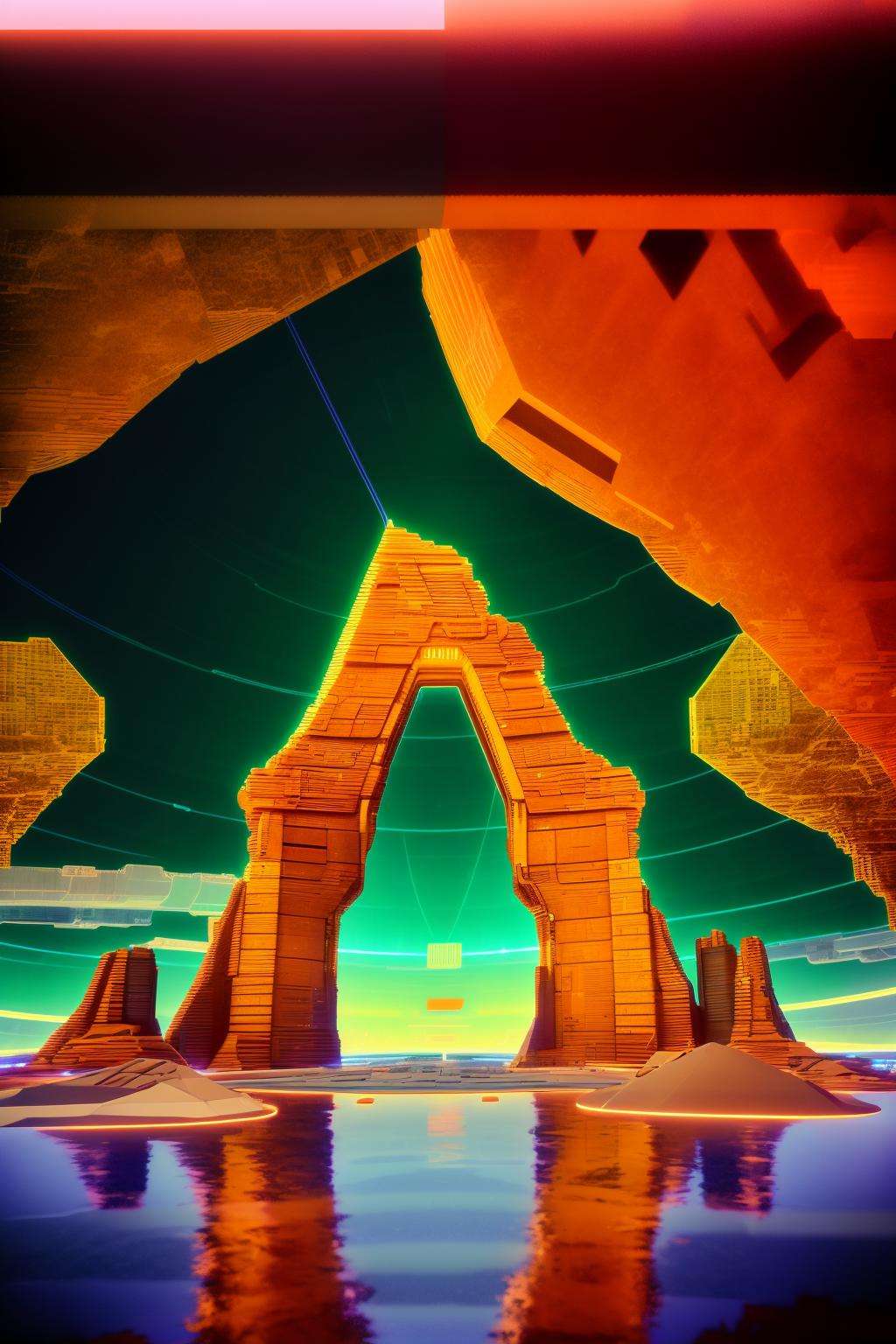 (  cyberspace_background ),  a large rock formation on a beach with a sky background