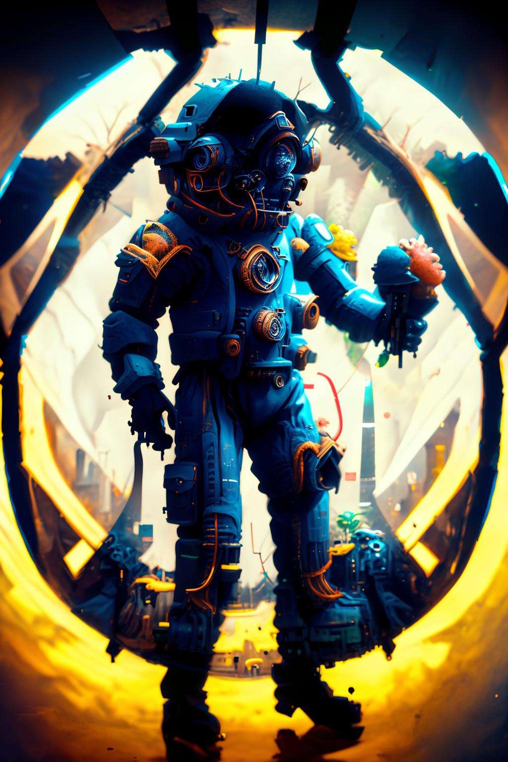 a man in a space suit with a space ball in his hand ,   old_ai_style :2