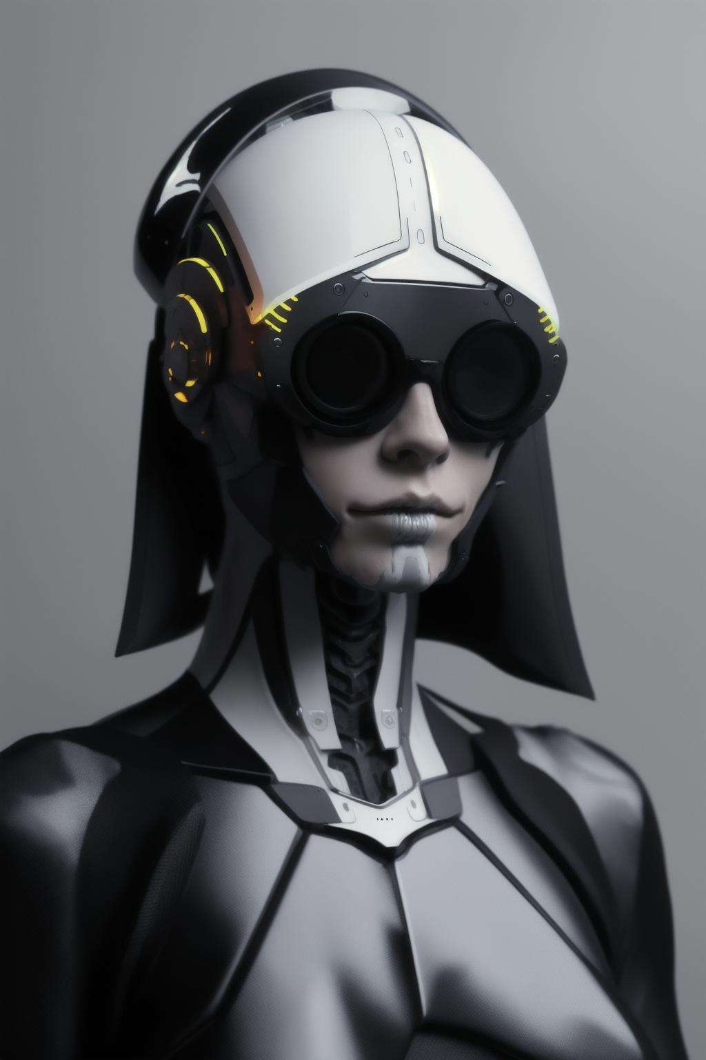 (a woman with a futuristic headpiece and glasses,   hightech_robotics  ,) 