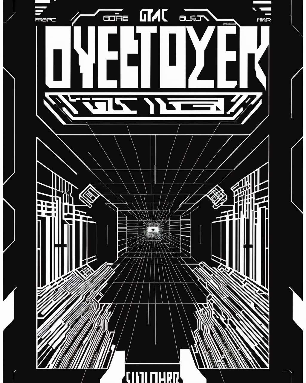 a black and white poster with a game over,   poster art, computer art, cyberpunk