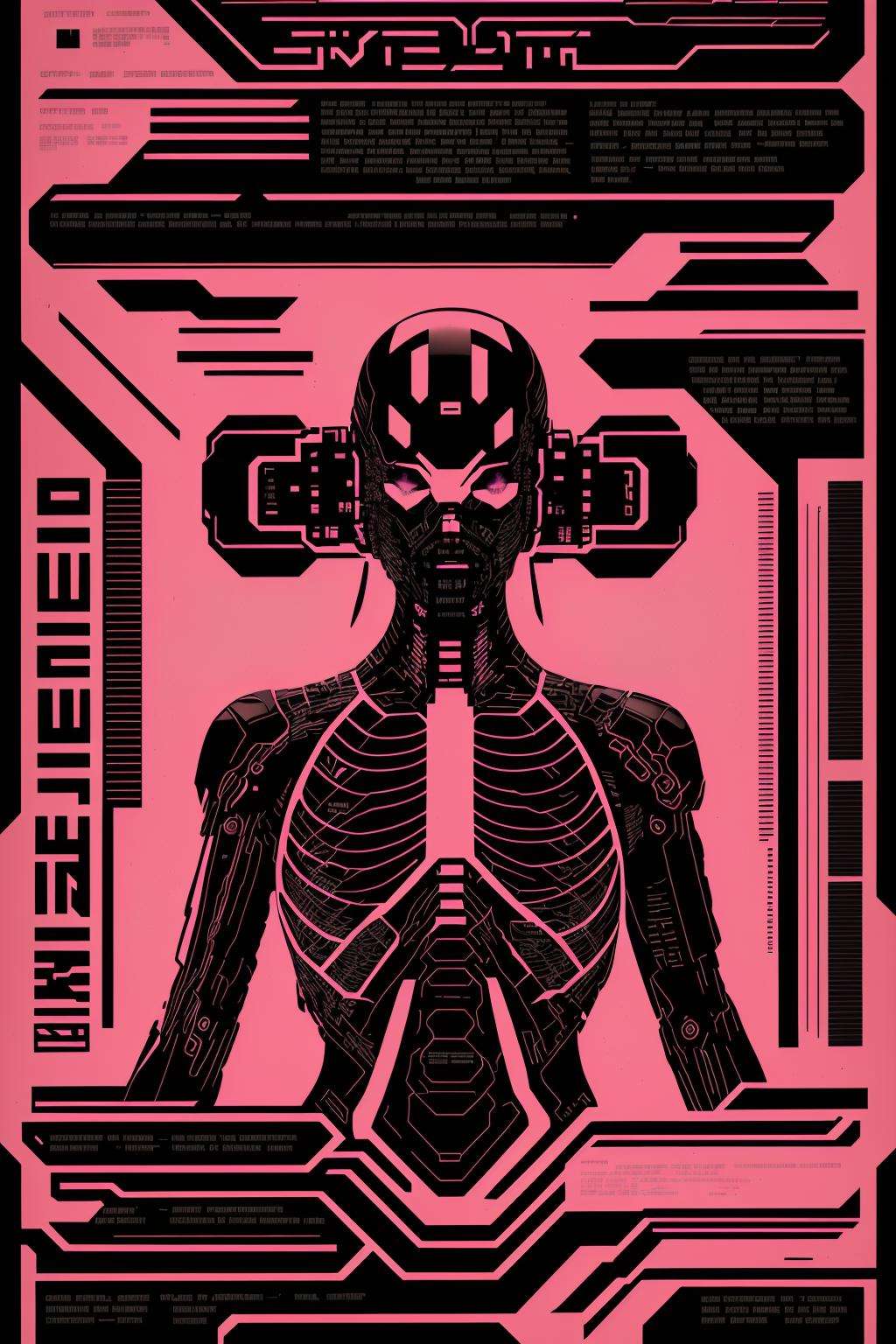 a black and pink poster with a bunch of different types of information , cyber_graphic