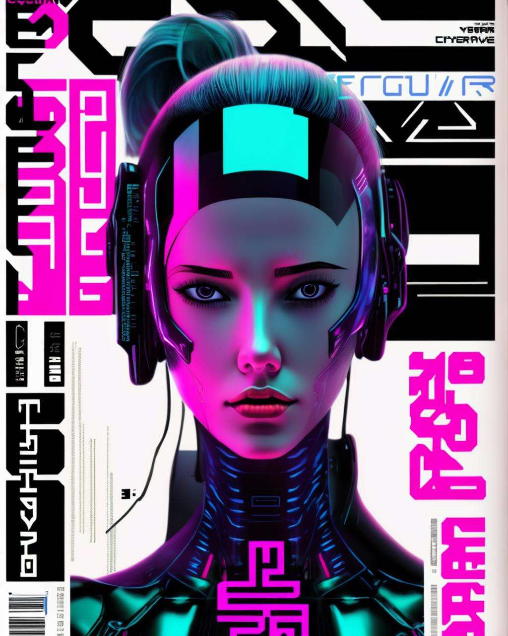 a cyberpunk magazine cover,  ((fashion cover, a nice cyber girl on it))<lora:cybergraphic_sdxl:1.0>