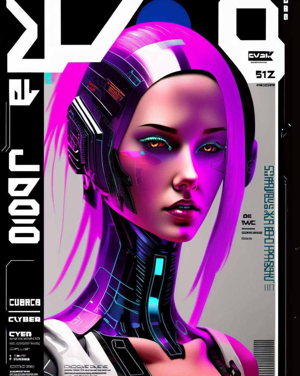 a cyberpunk magazine cover,  ((fashion cover, a nice cyber girl on it))<lora:cybergraphic_sdxl:1.0>