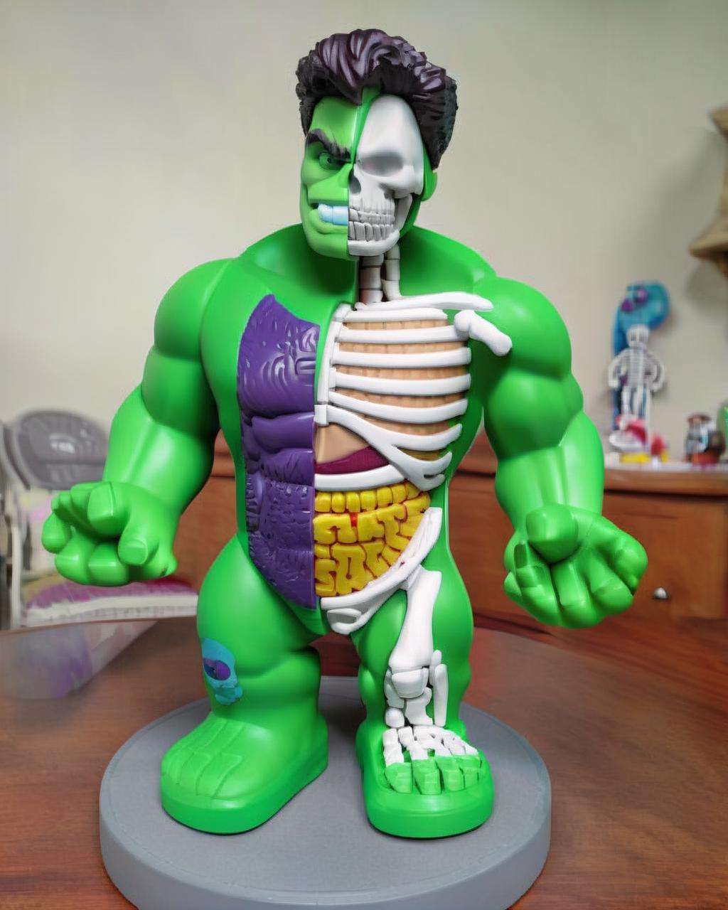 Hulk (Bruce Banner) ,  skeleton visible<lora:skeleton_toy_sdxl:1.0>